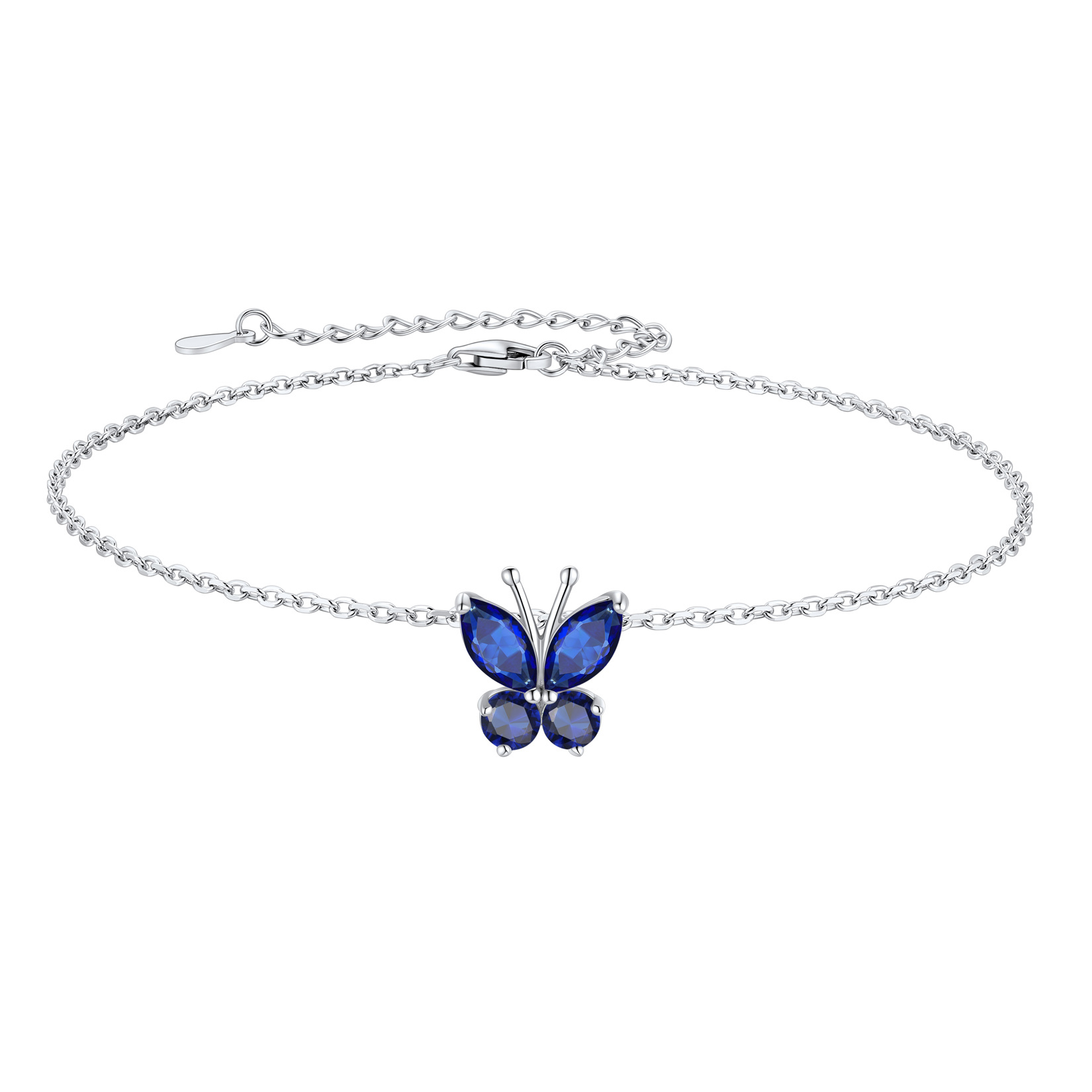 Cute Butterfly Birthstone Sterling Silver Anklet For Women Sep