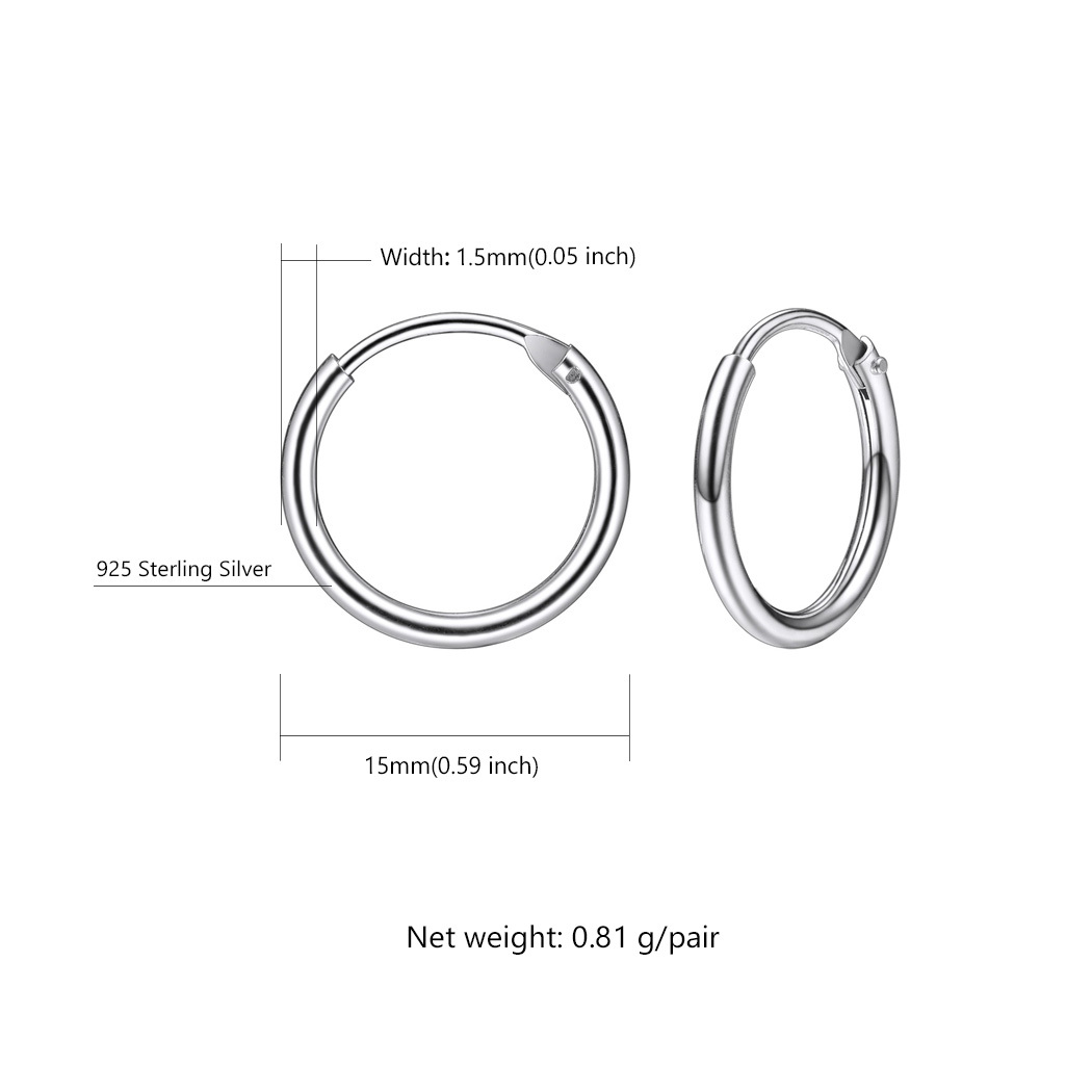 Sterling Silver Circle Huggie Round Hoops Earrings for Women detail