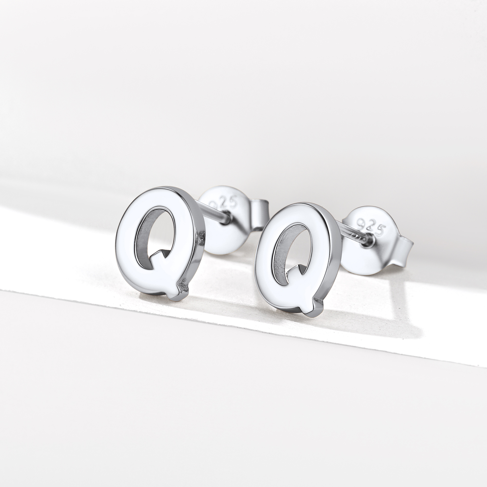  Sterling Silver A-Z Dainty Letter Initial Stud Earrings for Women