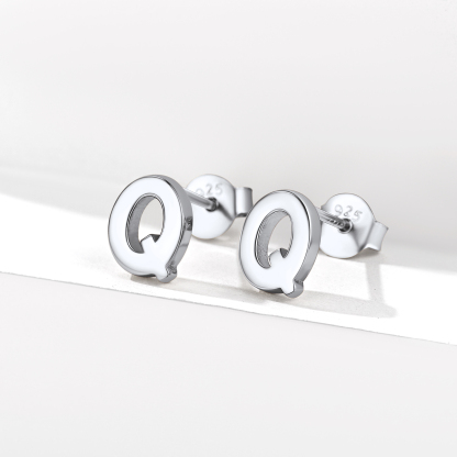  Sterling Silver A-Z Dainty Letter Initial Stud Earrings for Women
