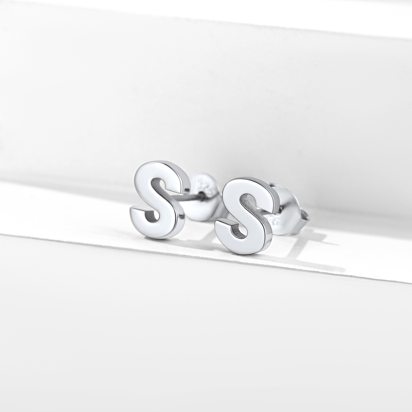  Sterling Silver A-Z Dainty Letter Initial Stud Earrings for Women