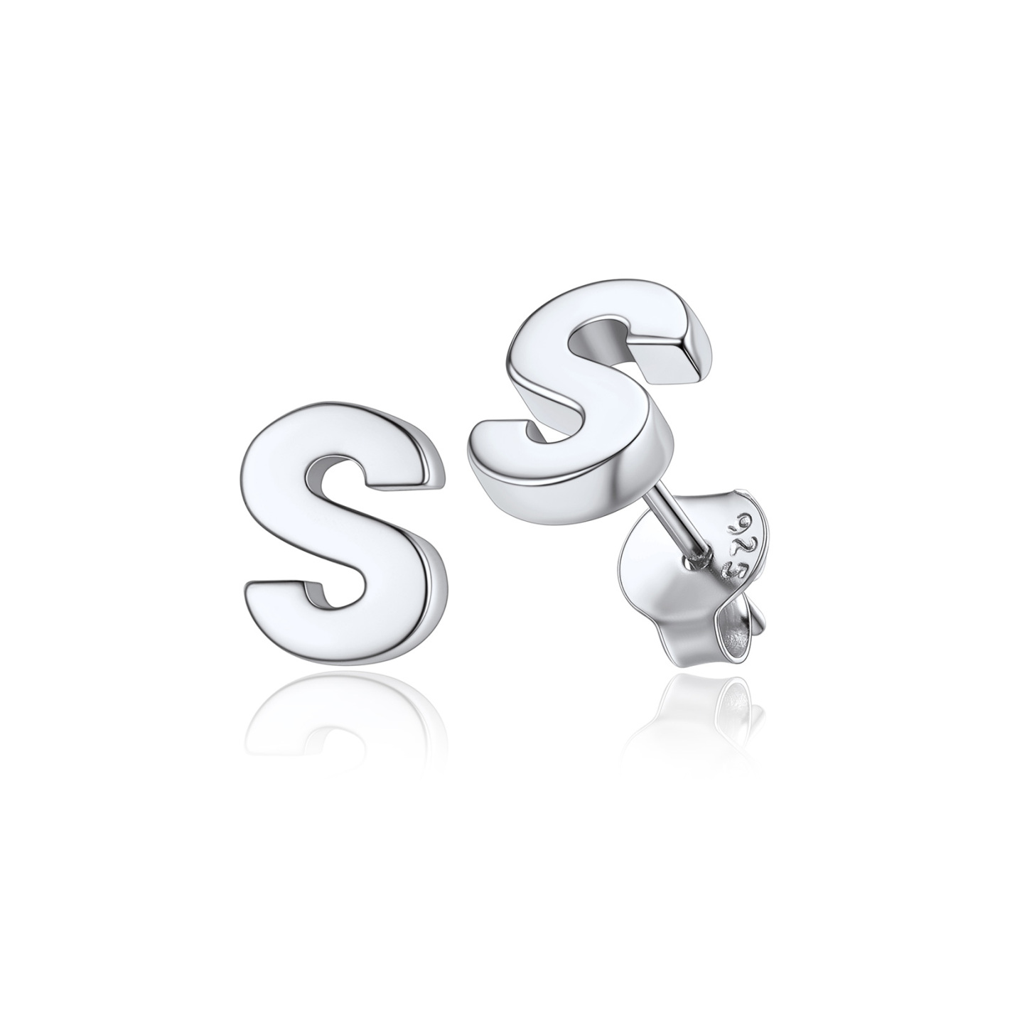  Sterling Silver A-Z Dainty Letter Initial Stud Earrings for Women