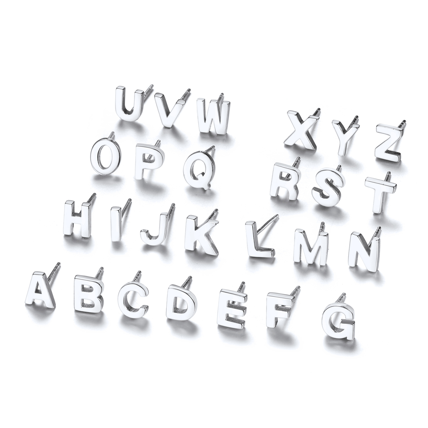  Sterling Silver A-Z Dainty Letter Initial Stud Earrings for Women