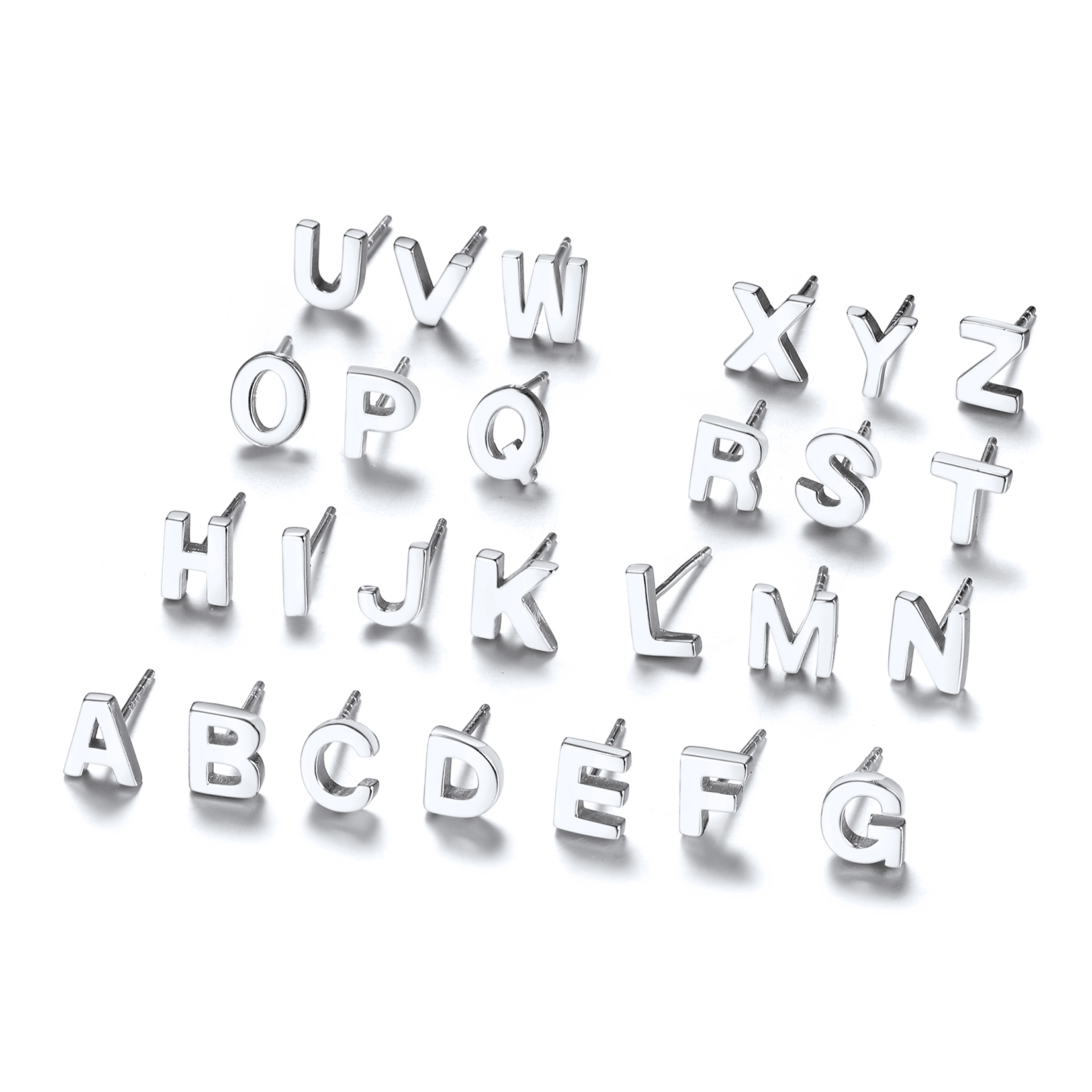  Sterling Silver A-Z Dainty Letter Initial Stud Earrings for Women