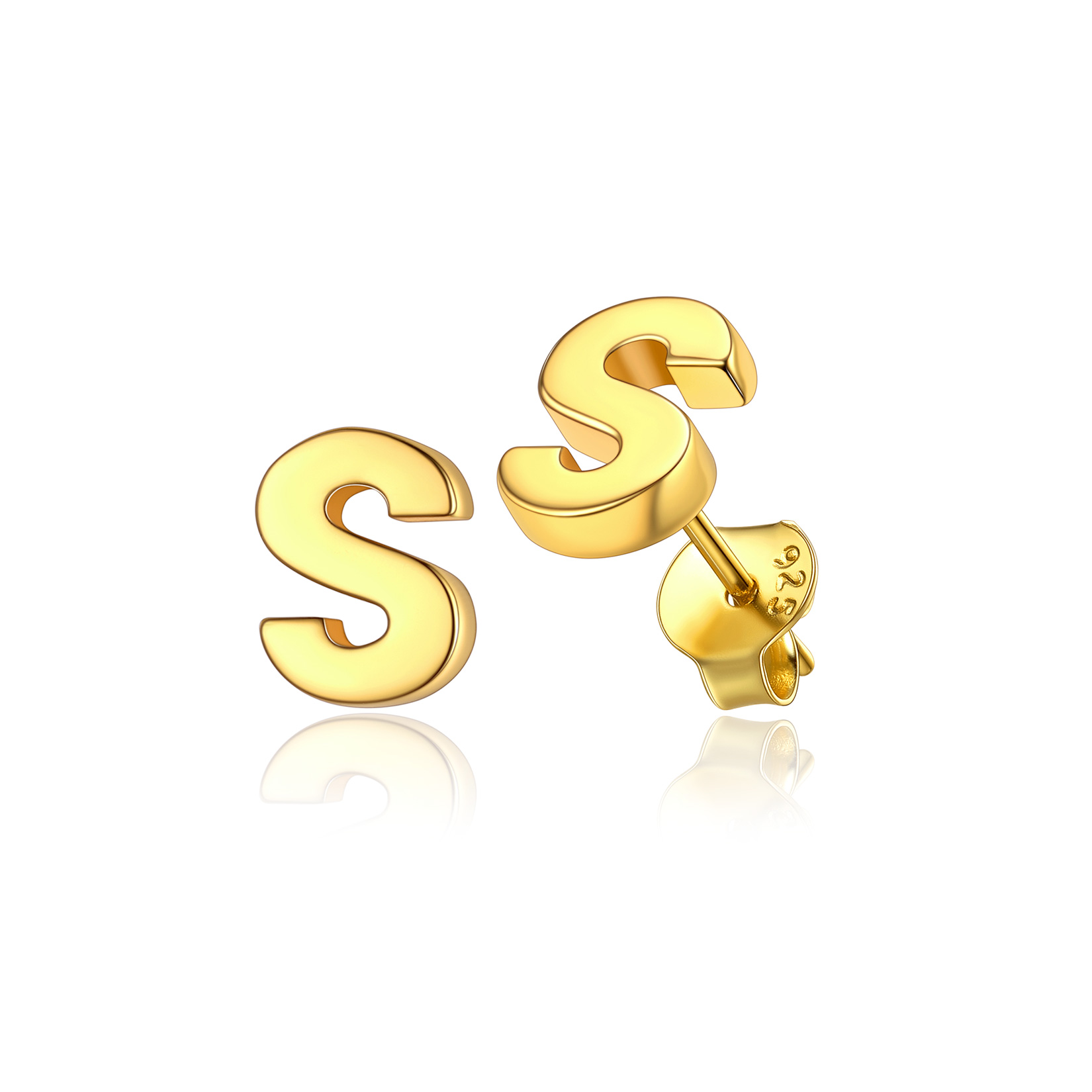  Sterling Silver A-Z Dainty Letter Initial Stud Earrings for Women