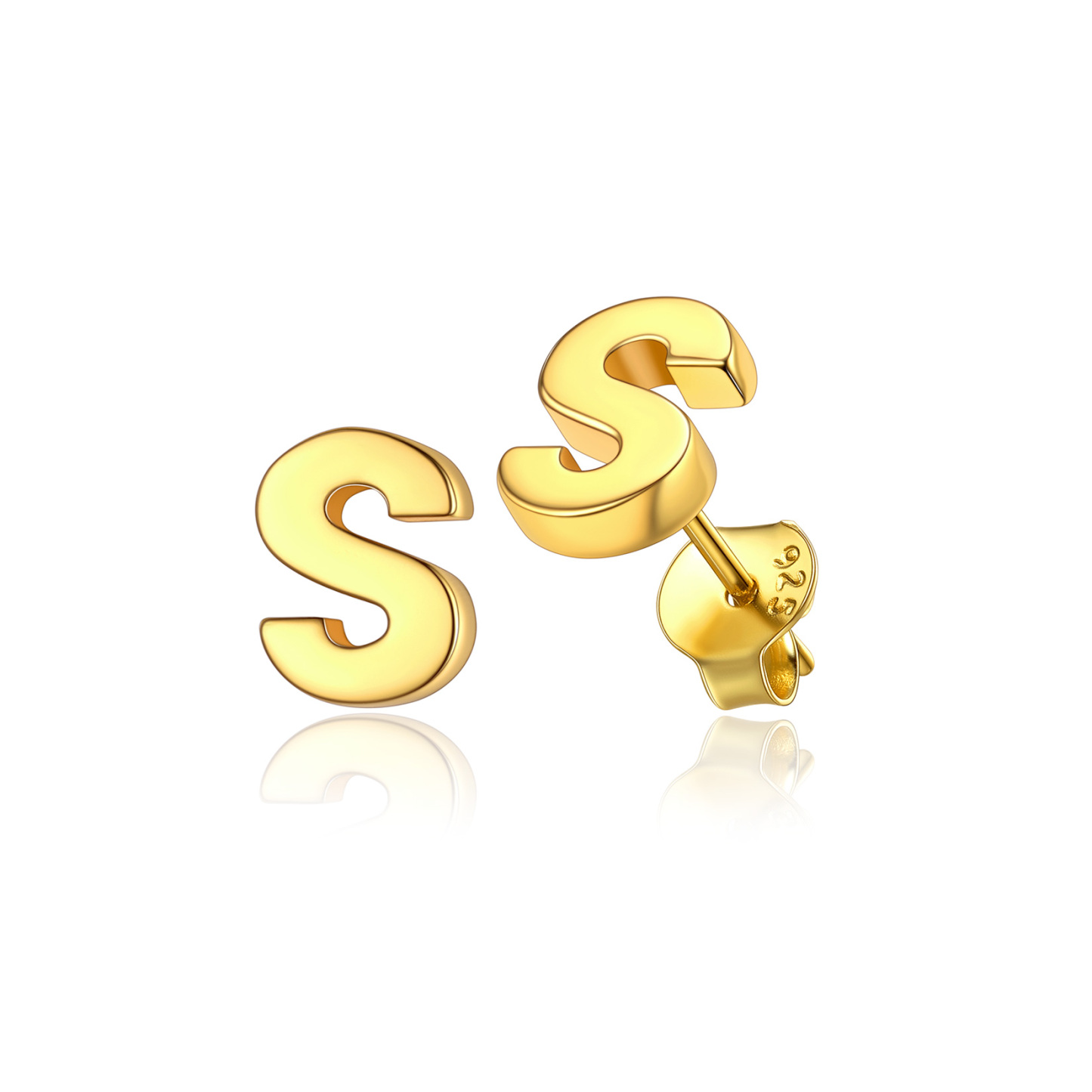  Sterling Silver A-Z Dainty Letter Initial Stud Earrings for Women