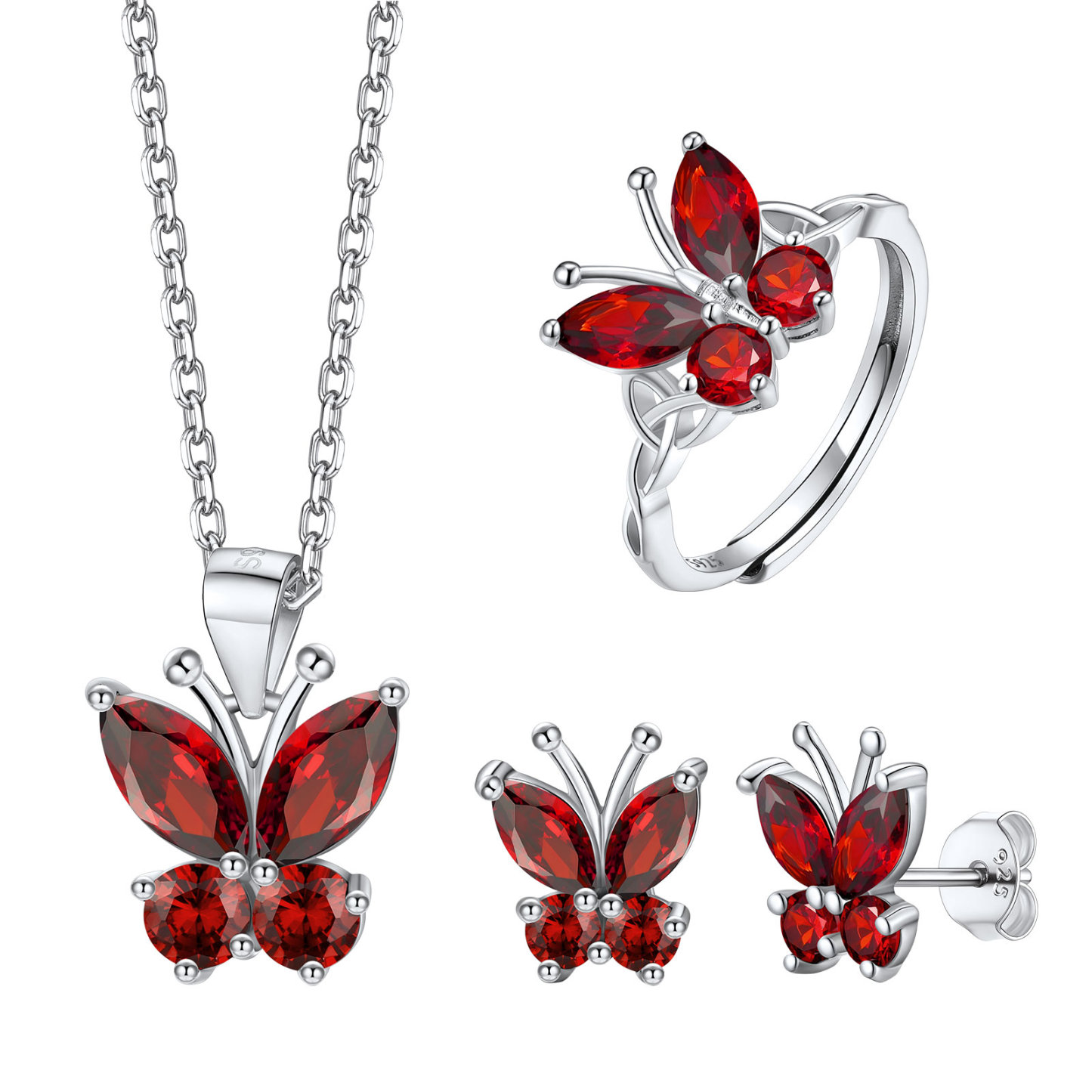 Butterfly Birthstone Jewelry Set for Women Jan.