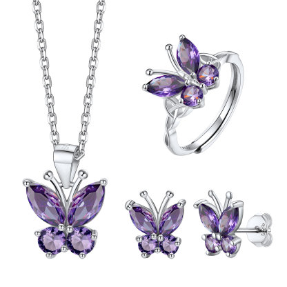 Butterfly Birthstone Jewelry Set for Women Feb.