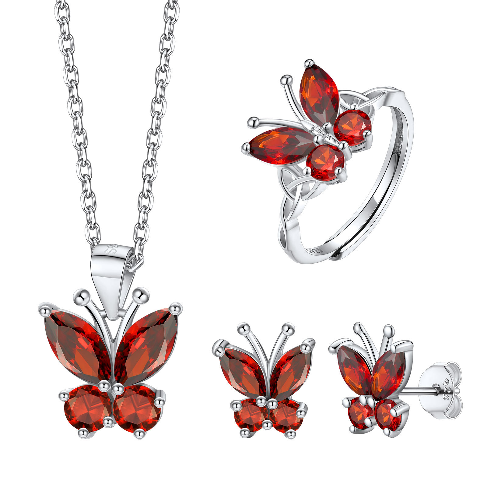 Butterfly Birthstone Jewelry Set for Women July