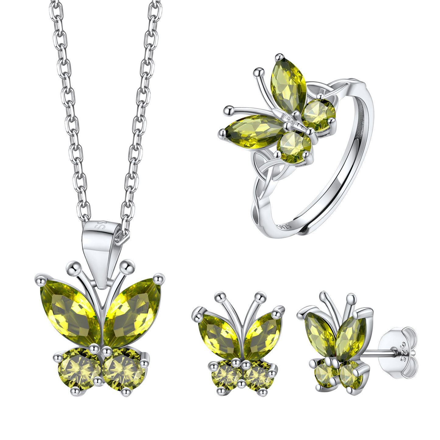 Butterfly Birthstone Jewelry Set for Women Aug.