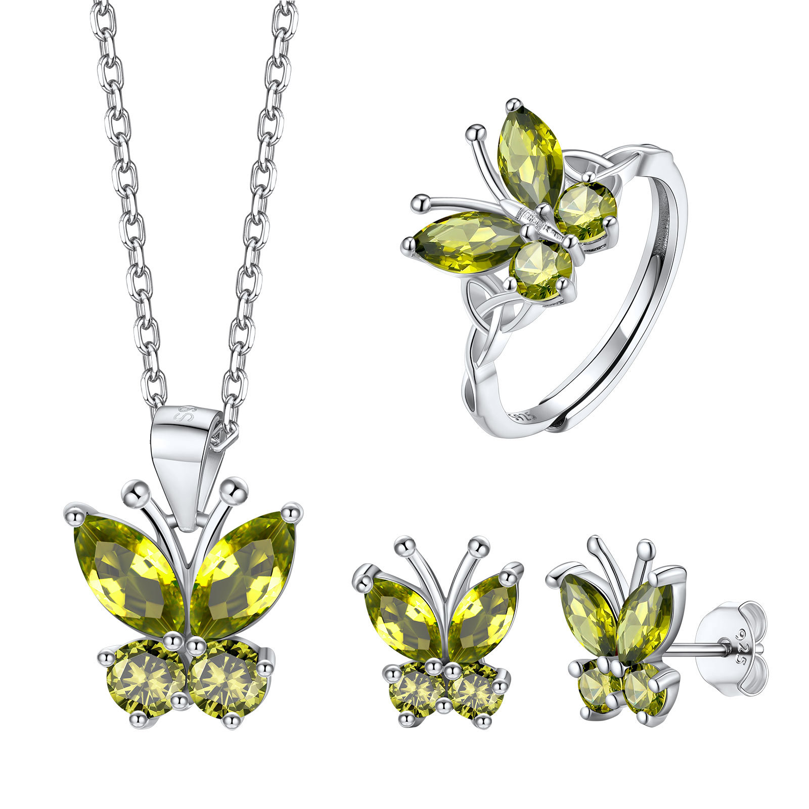 Butterfly Birthstone Jewelry Set for Women Aug.