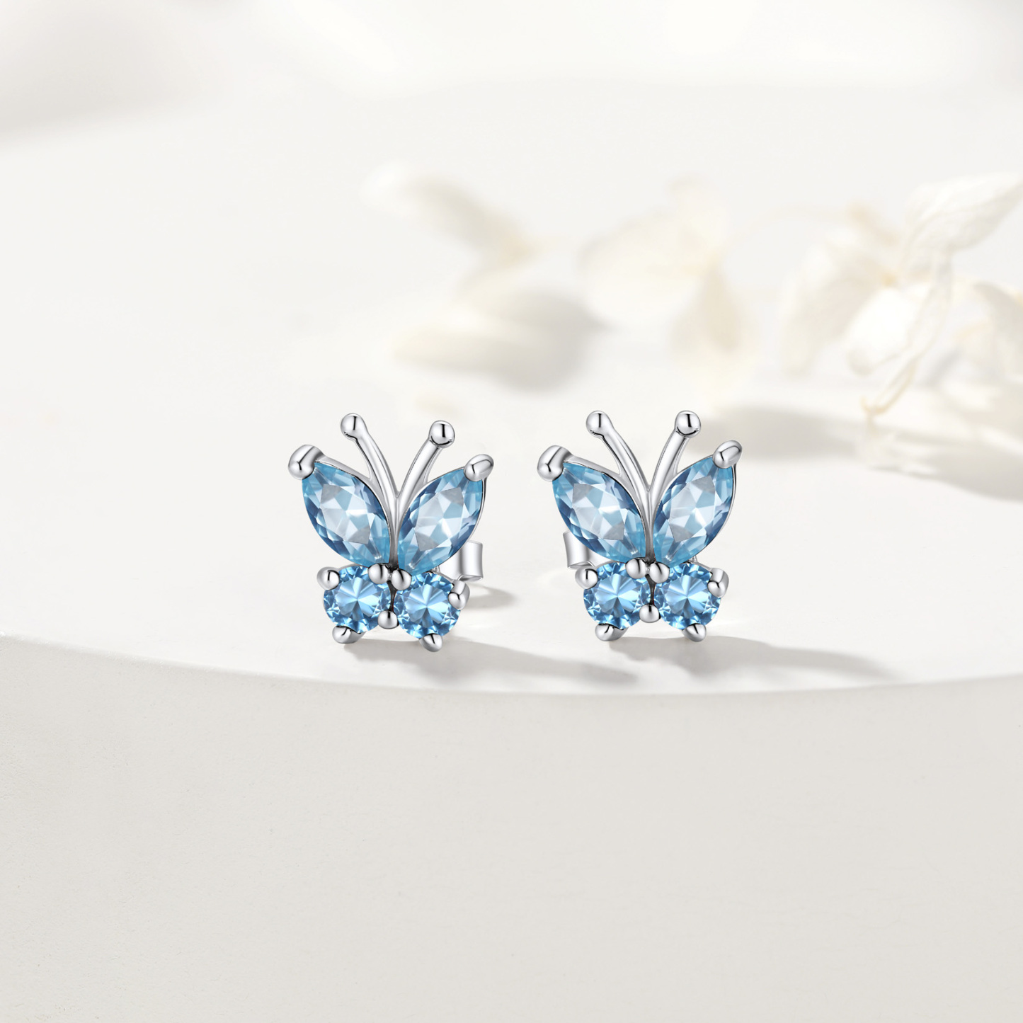 925 Sterling Silver Birthstone Butterfly Stud Earrings for Women blue