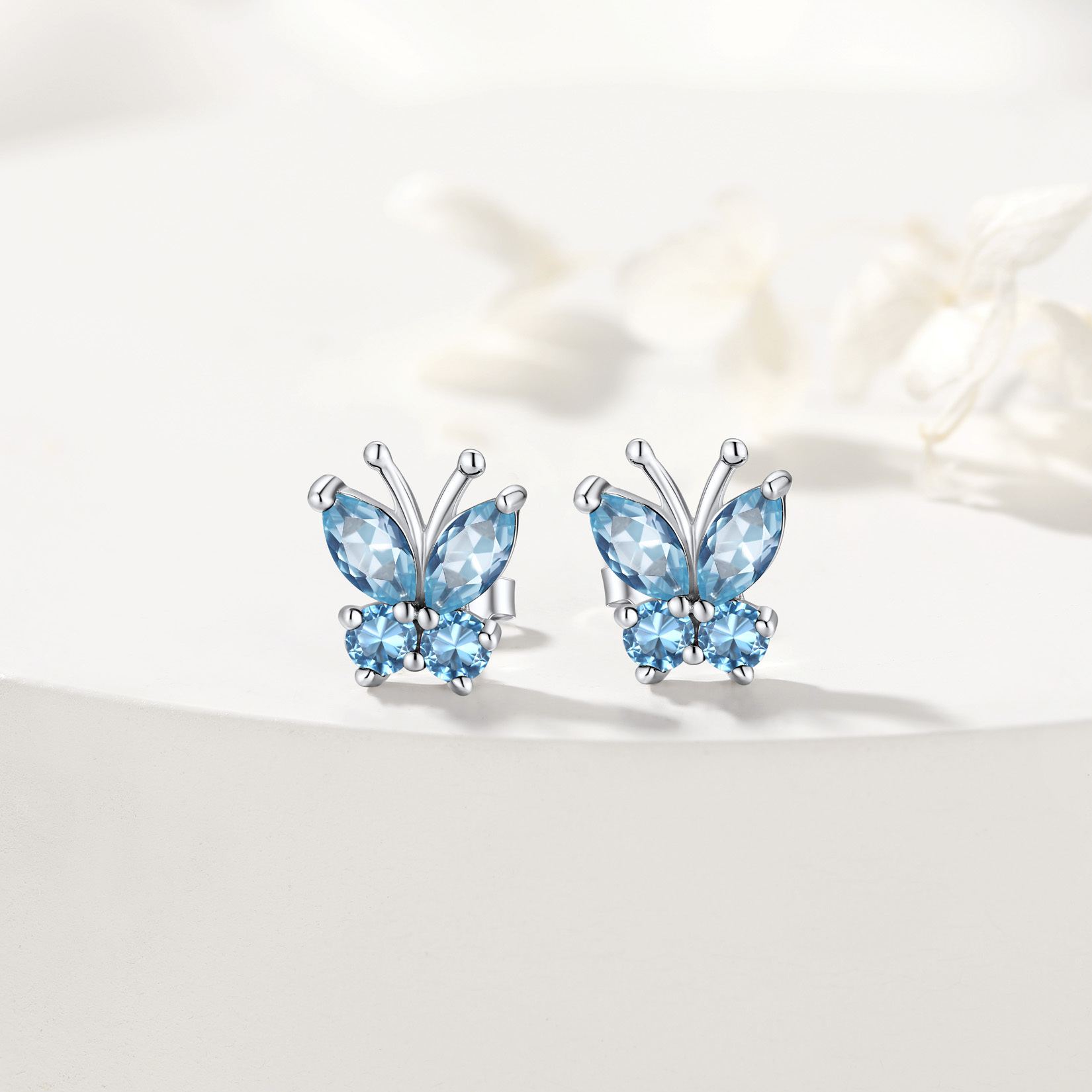 925 Sterling Silver Birthstone Butterfly Stud Earrings for Women blue