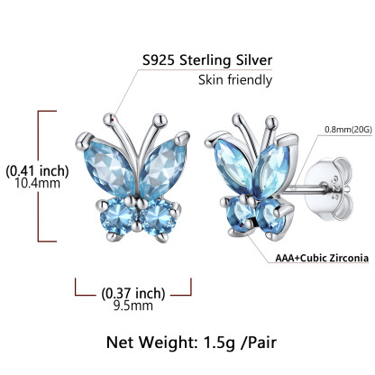 925 Sterling Silver Birthstone Butterfly Stud Earrings for Women detail