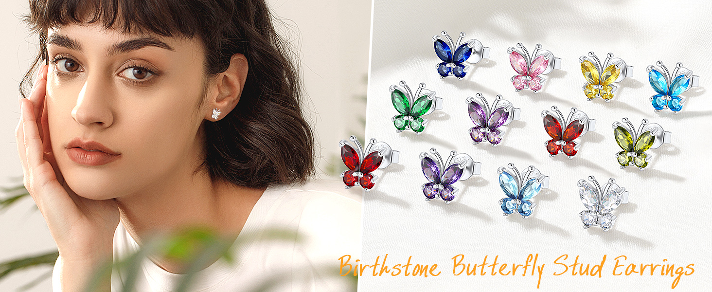  Birthstone Butterfly Stud Earrings for Women collection