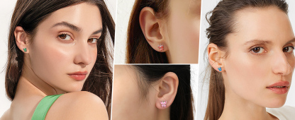925 Sterling Silver Birthstone Butterfly Stud Earrings for Women model show