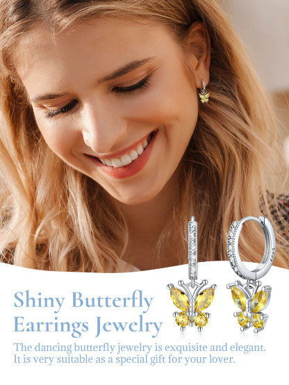 Sterling Silver Butterfly Hoop Earrings Cubic Zirconia for Women gift