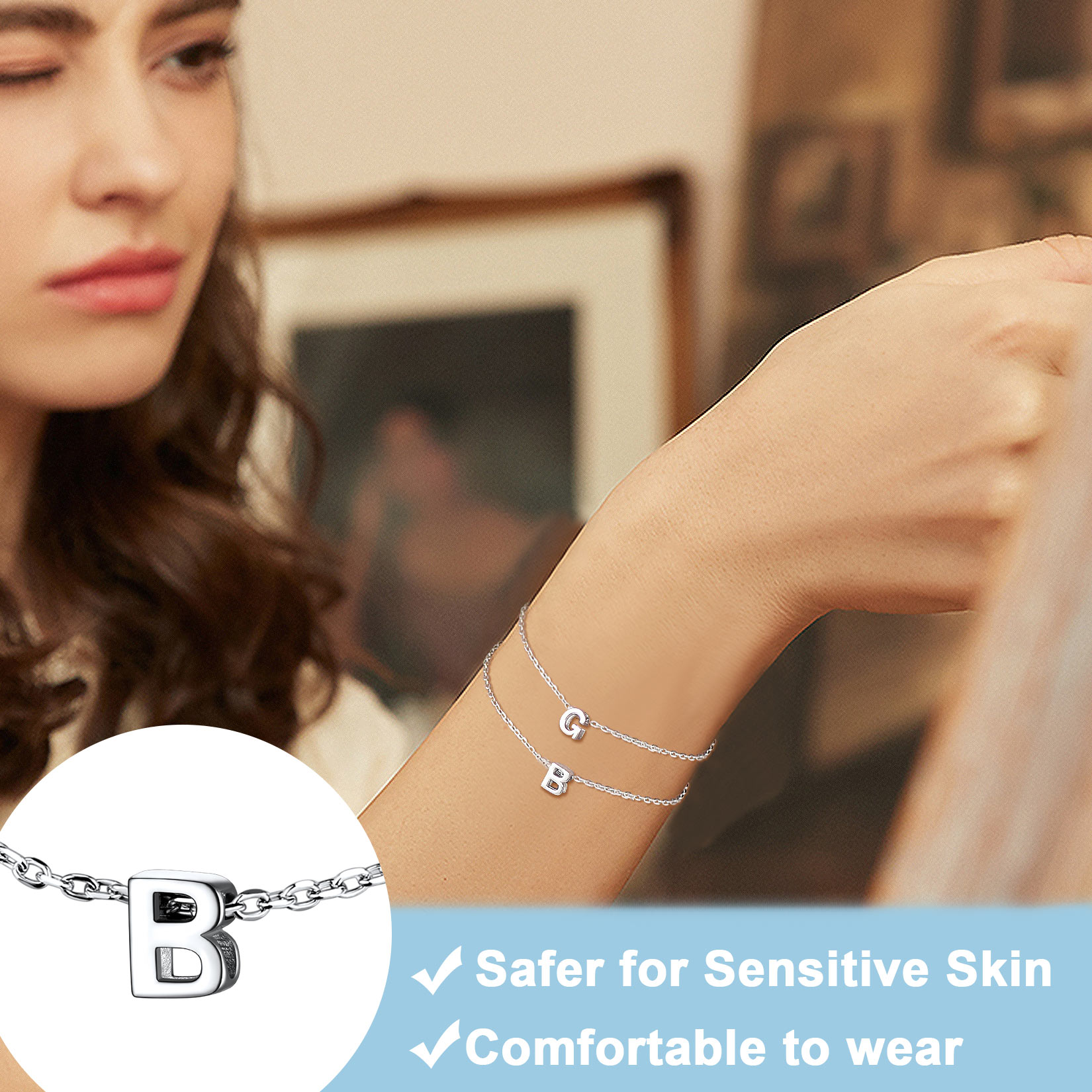 Dainty 925 Sterling Silver Initial Bracelet For Women