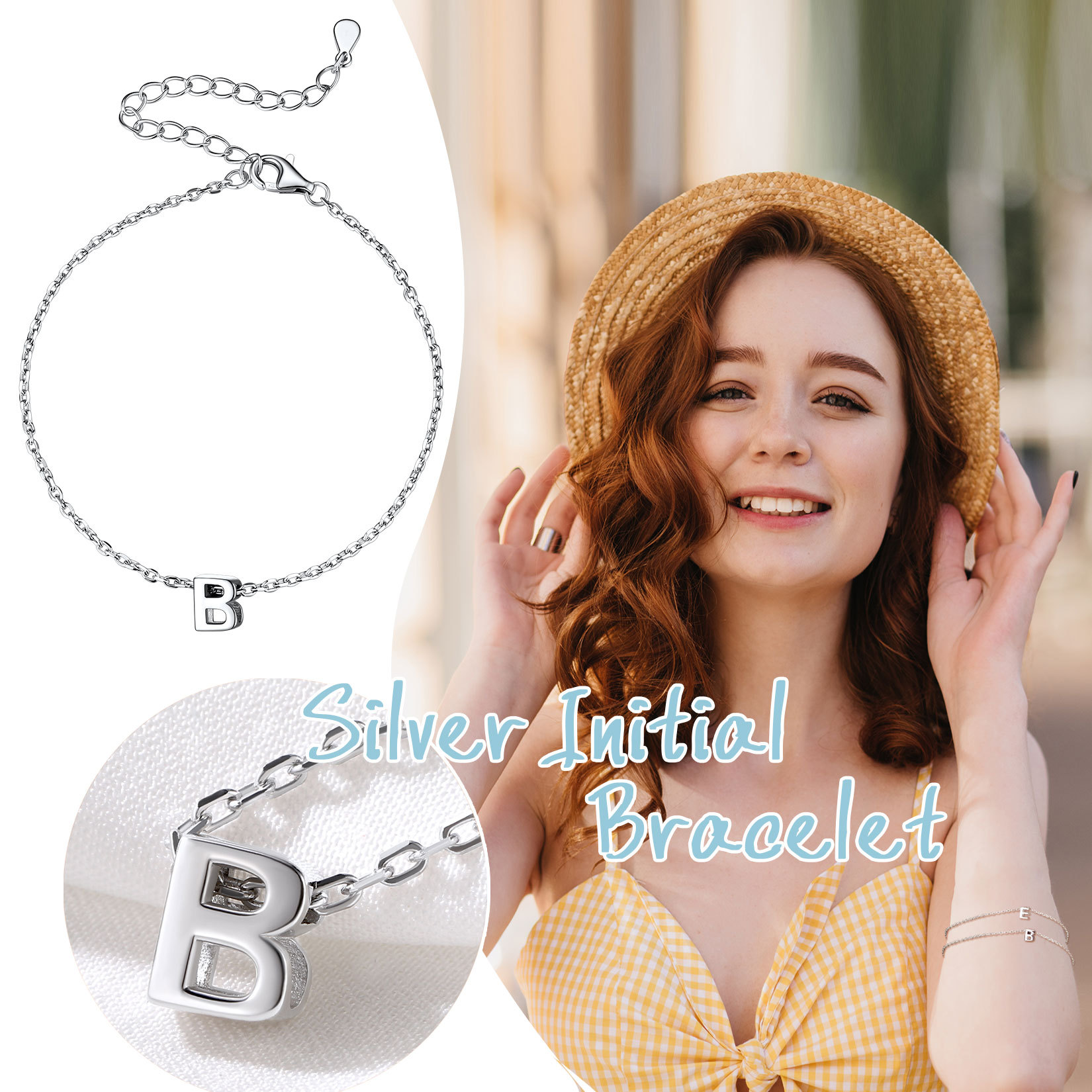 Dainty 925 Sterling Silver Initial Bracelet For Women