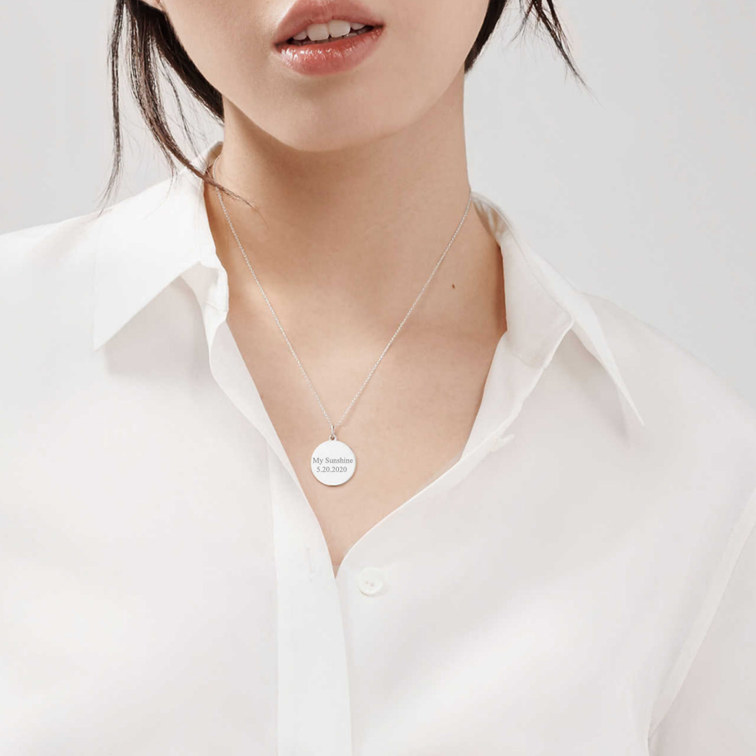 Personalized Engraved Circle Pendant Necklace for Women model