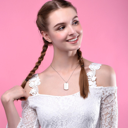 Custom Name Engraved Dog Tag Pendant Necklace for Women model