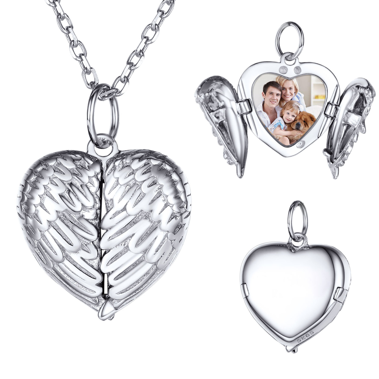 Personalized Photo Heart Locket Necklace for Women silver