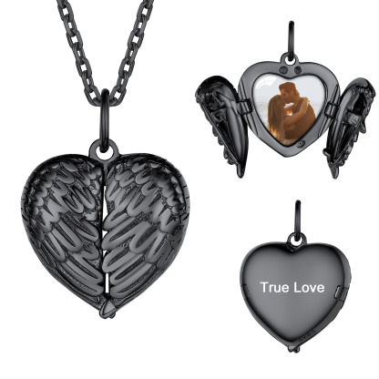 Personalized Photo Heart Locket Necklace for Women black