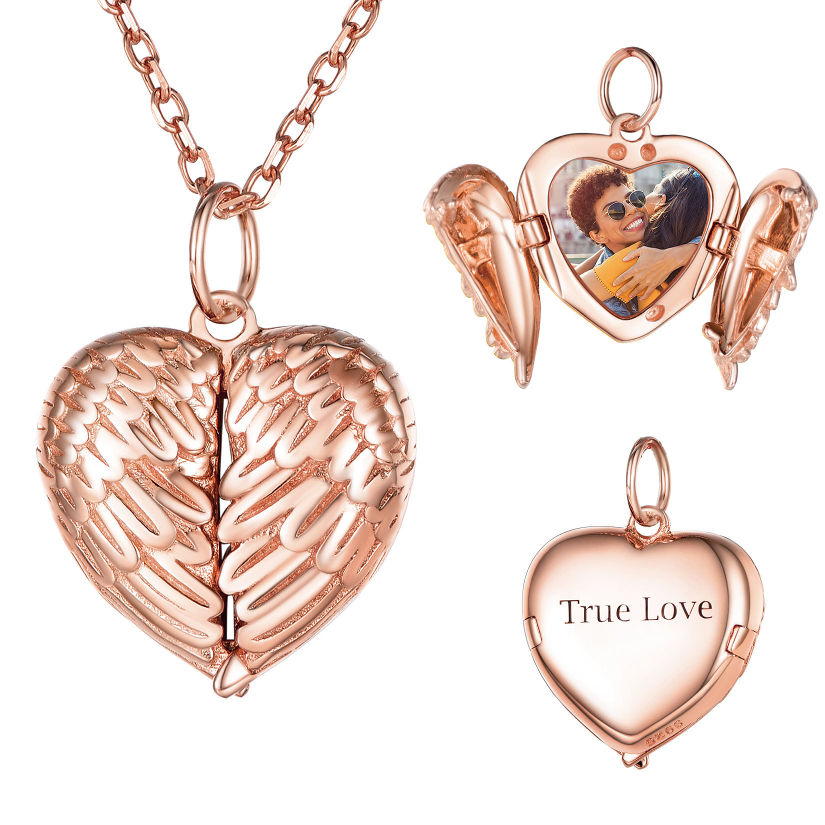 Personalized Photo Heart Locket Necklace for Women rose gold