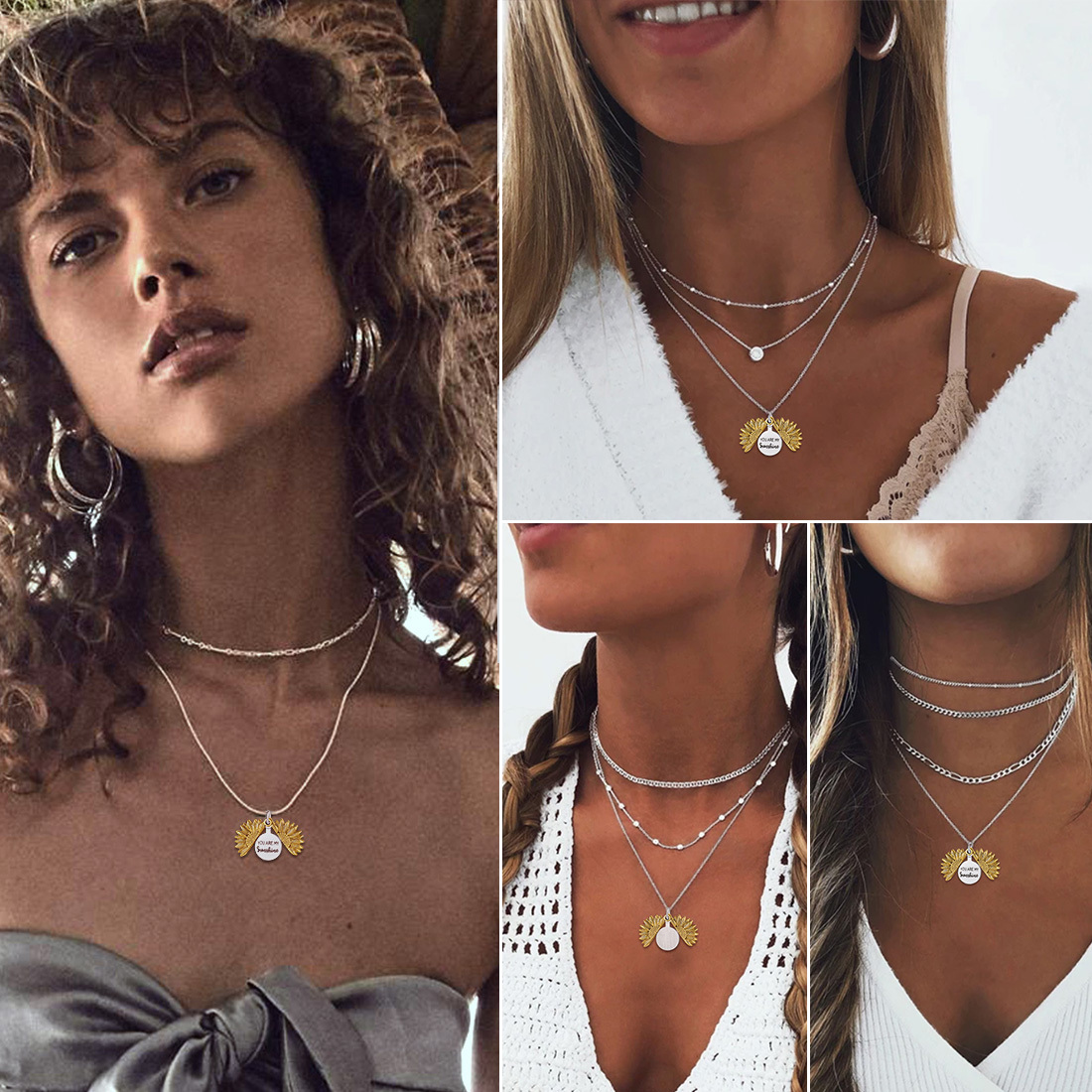 Custom Engraved Sunflower Locket Necklace model show