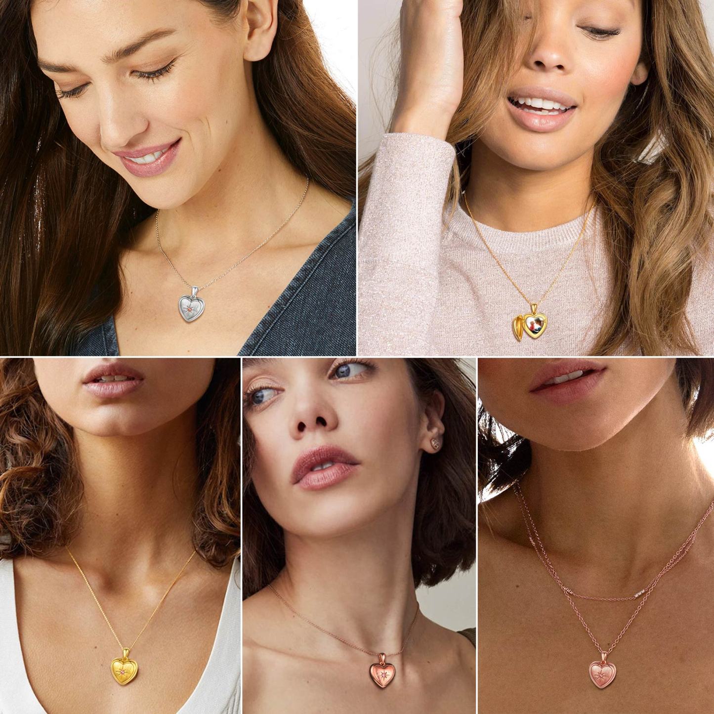 Personalized Birthstone Locket Photo Necklace for Women model show