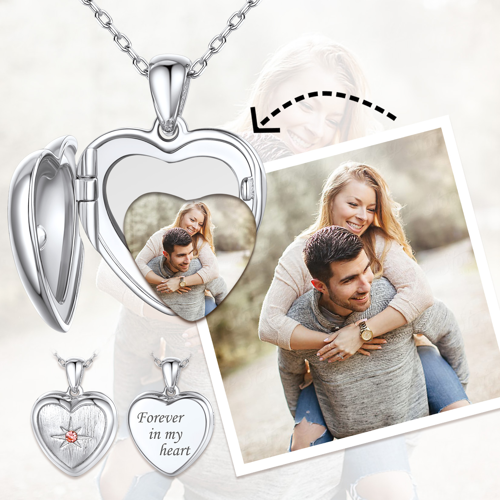 Personalized Birthstone Photo Necklace for Women