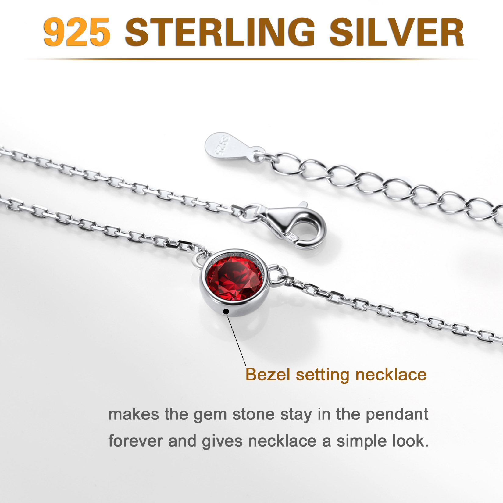 925 Sterling Silver Cute Birthstone Necklace Detail
