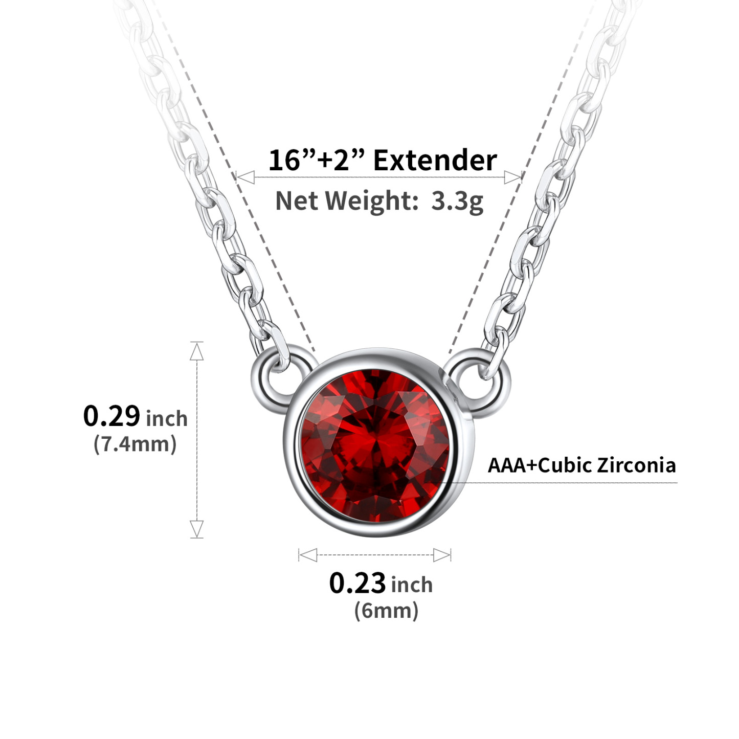 925 Sterling Silver Cute Birthstone Necklace for Women Size