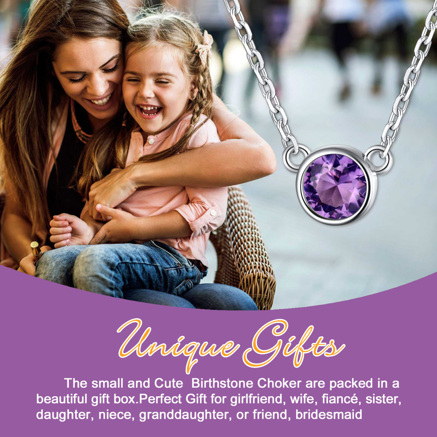 925 Sterling Silver Cute Birthstone Necklace for Women Unique Gift