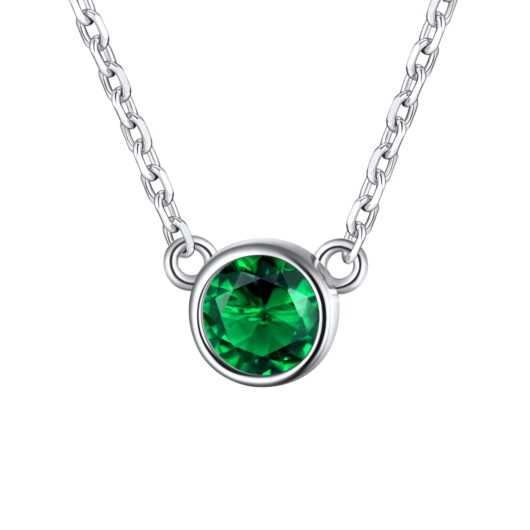 925 Sterling Silver Cute Birthstone Necklace for Women May - Emerald