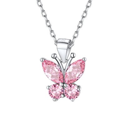 Sterling Silver Birthstone Butterfly Pendant Necklace October-Tourmaline