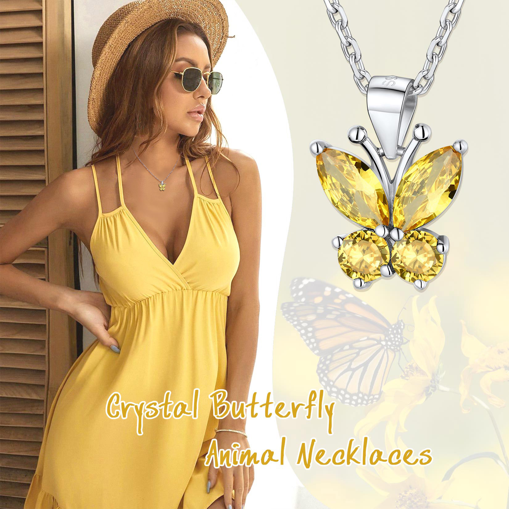 Sterling Silver Birthstone Butterfly Pendant Necklace