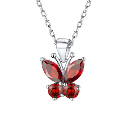 Sterling Silver Birthstone Butterfly Pendant Necklace for Women