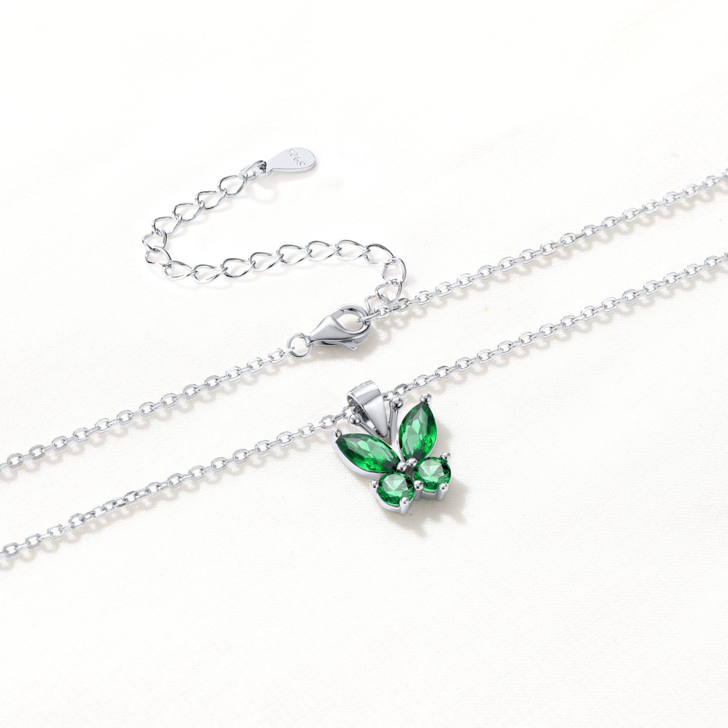 Sterling Silver Birthstone Butterfly Necklace emerald