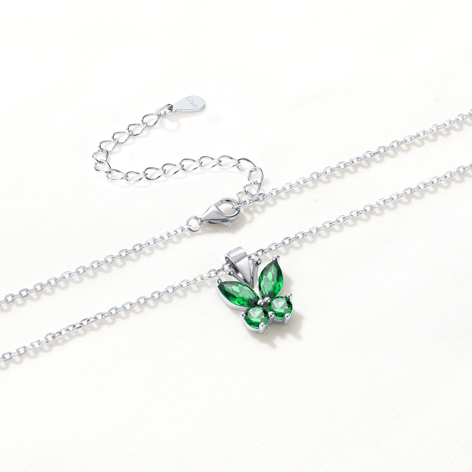 Sterling Silver Birthstone Butterfly Necklace emerald