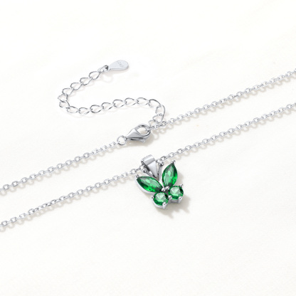 Sterling Silver Birthstone Butterfly Necklace emerald