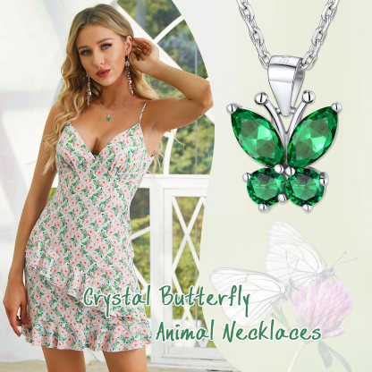 Sterling Silver Birthstone Butterfly Necklace Emerald model