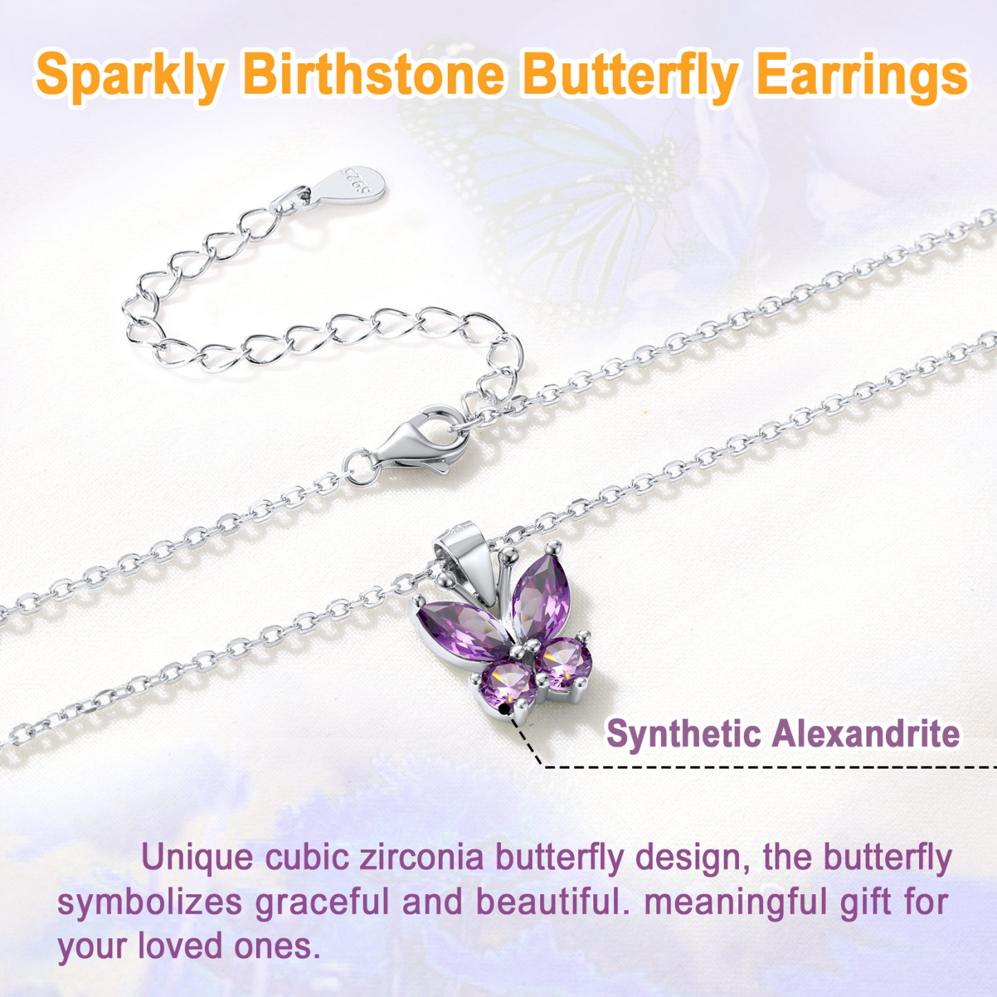 Birthstone Butterfly Pendant Necklace for Women