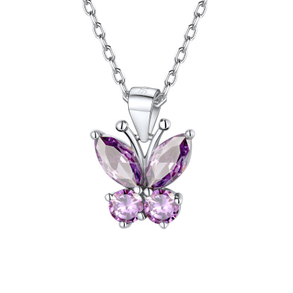 Sterling Silver Birthstone Butterfly Pendant Necklace June-Alexandrite