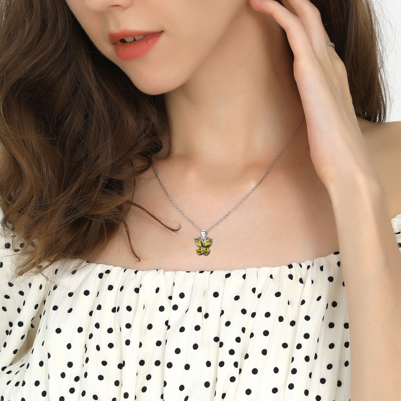 Sterling Silver Birthstone Butterfly Necklace  model