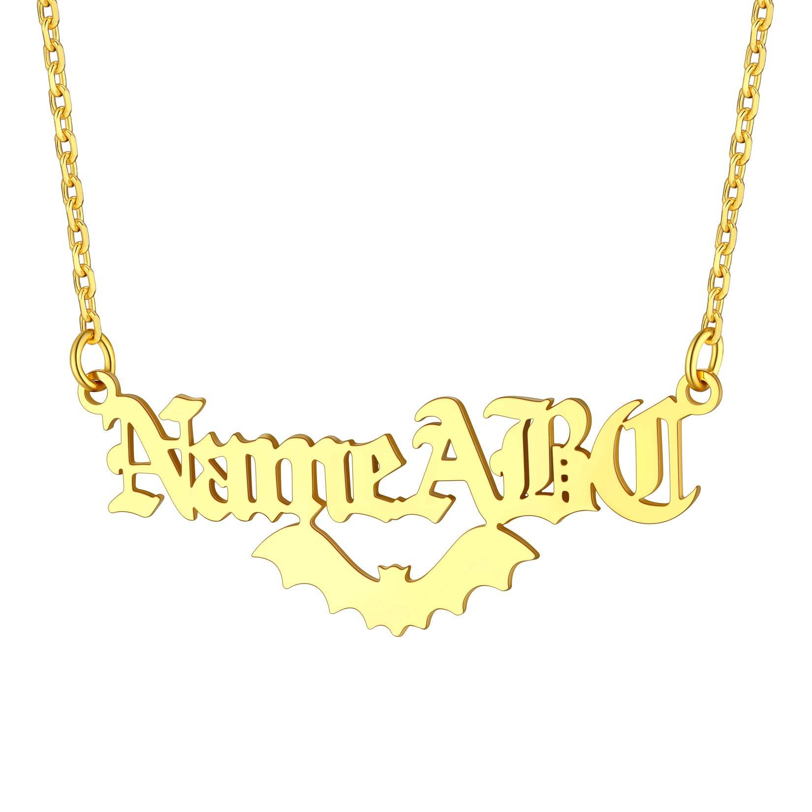 Customized Gothic Halloween Bat Name Necklaces For Women