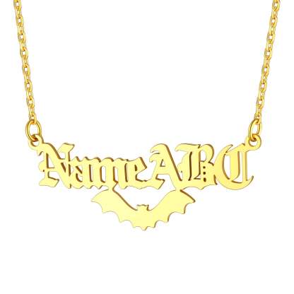 Customized Gothic Halloween Bat Name Necklaces For Women