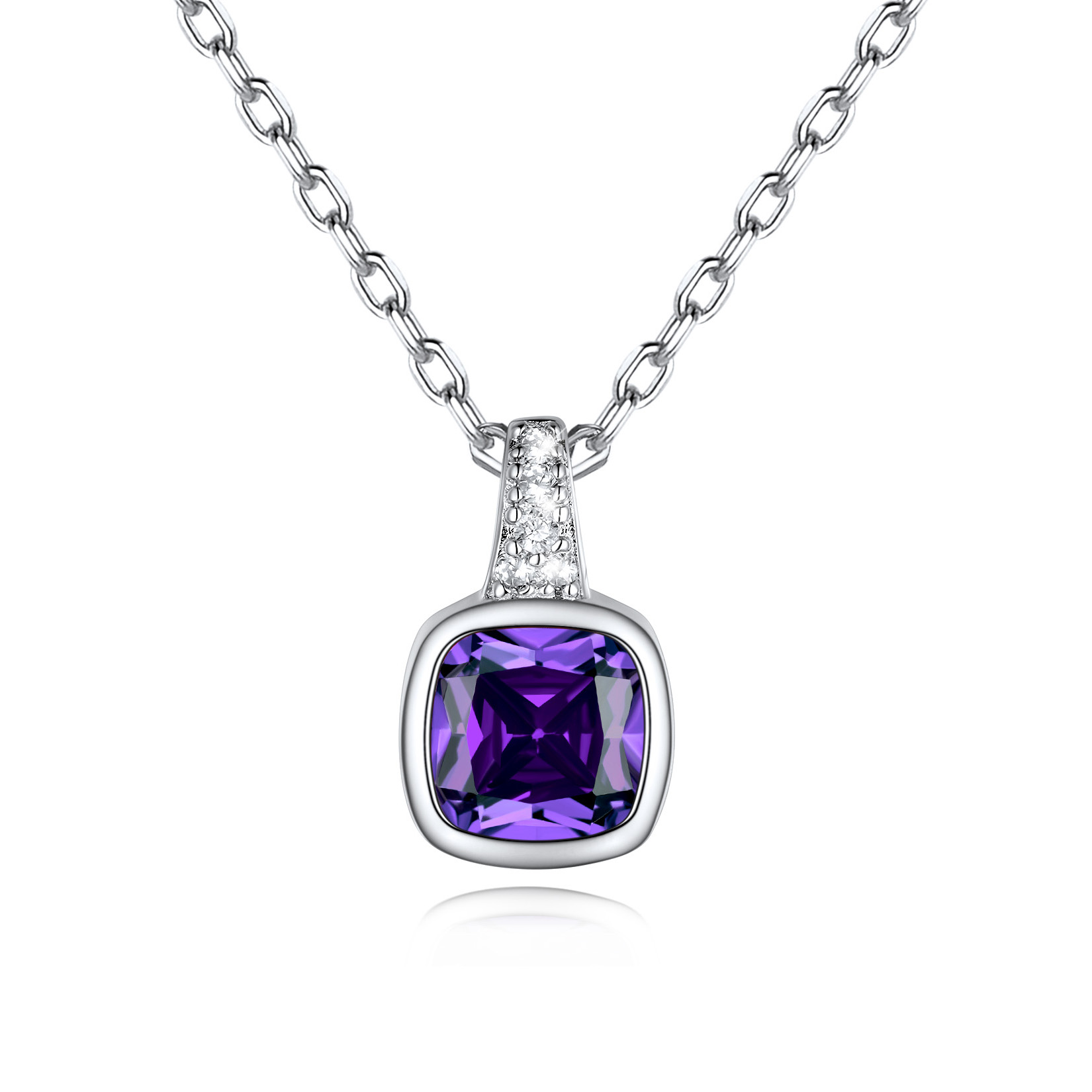 Birthstone Cubic Zirconia Pendant Necklace for Women FEB