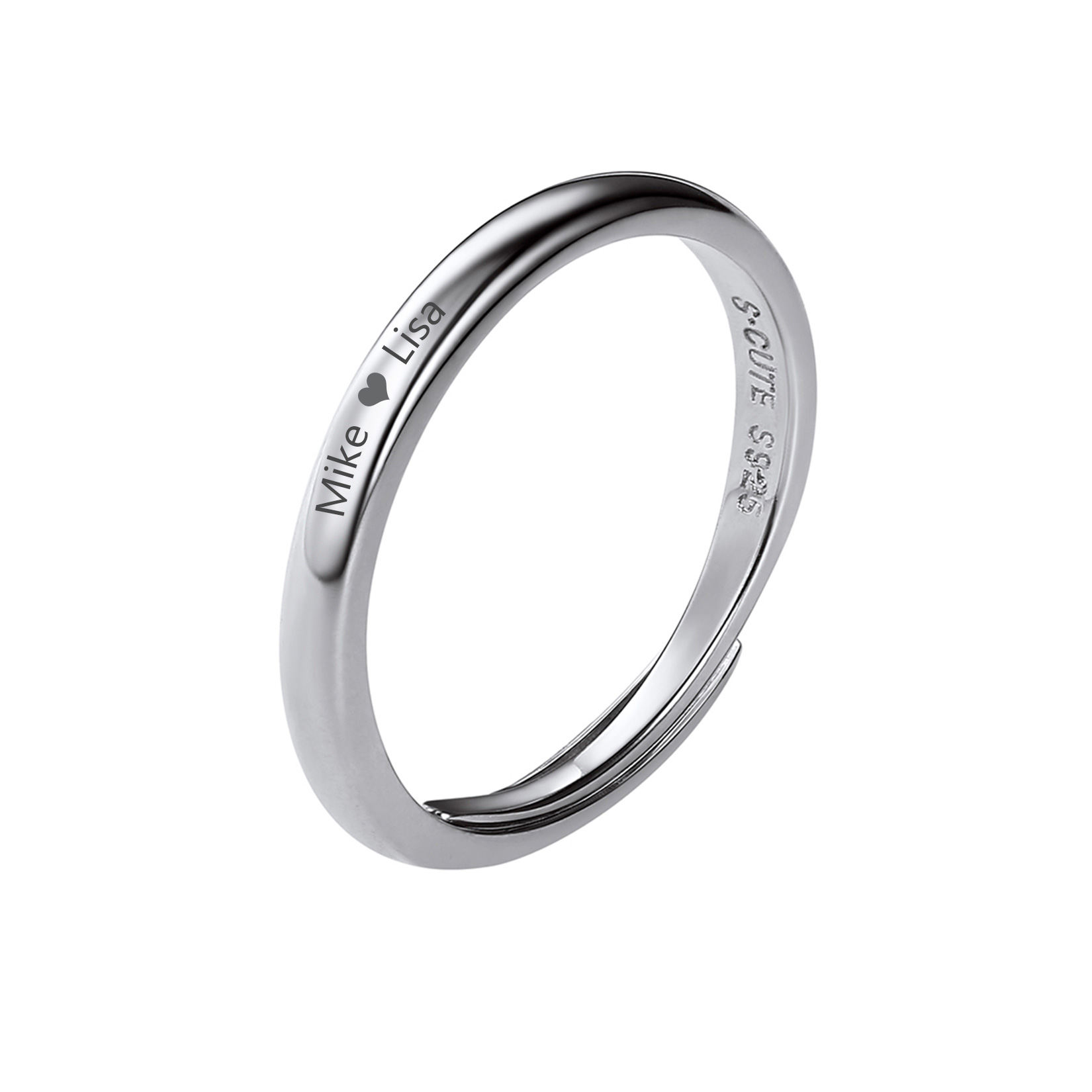 925 Sterling Silver Engravable Adjustable Ring Band For Couple silver
