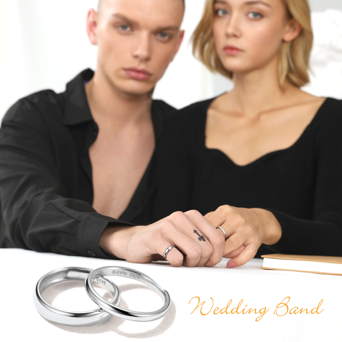 Silver Engravable Adjustable Ring Band For Couple
